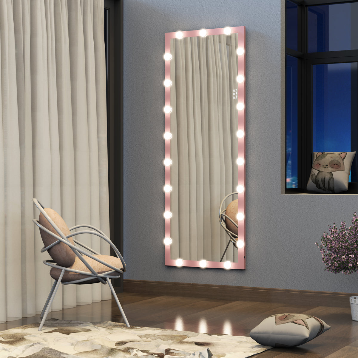 Full Length Mirror With Lights Full Body Vanity Mirror With 3 Color Modes Wall Lighted Standing Floor Mirror For Dressing Room Bedroom Hotel Touch Control 62.6x23.3