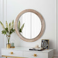 Rustic Round Wood Wall Mirror With Beads, 23.62 in