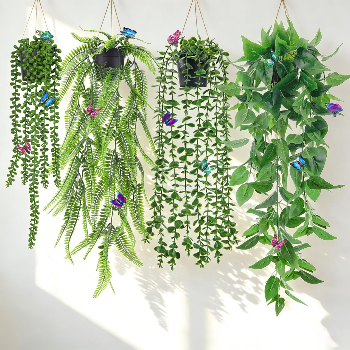 Fake Hanging Plants With Butterflies For Shelf Wall Decor Artificial