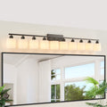 10 Light Bathroom Vanity Lights Over Mirror, 65.4 Inch Black Vanity Lights Fixtures With White Glass Shades Matte Black Modern Vanity Lights Black Bathroom Wall Lighting For Mirror Bedroom