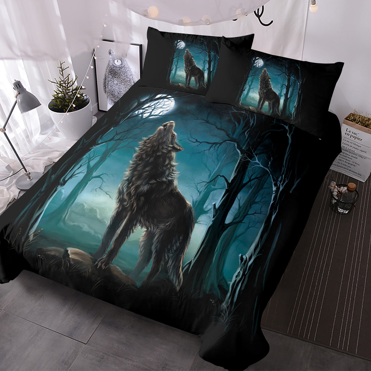 Moon Wolf Forest Duvet Cover Set