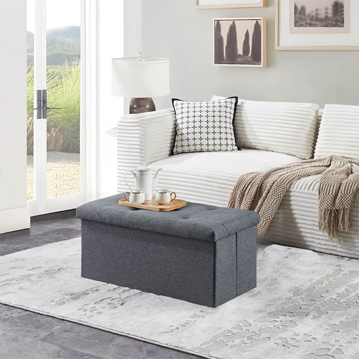 Folding Storage Ottoman Bench, Ottoman Foot Rest, End Of Bed Bench, Storage Chest, For Living Room, Bedroom, Entryway, 30 Inches, Gray