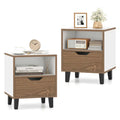 2-Pack Color Blocking Nightstands, 3-Tier Storage, Unique Wood Grain + Creamy White Design for Bedroom
