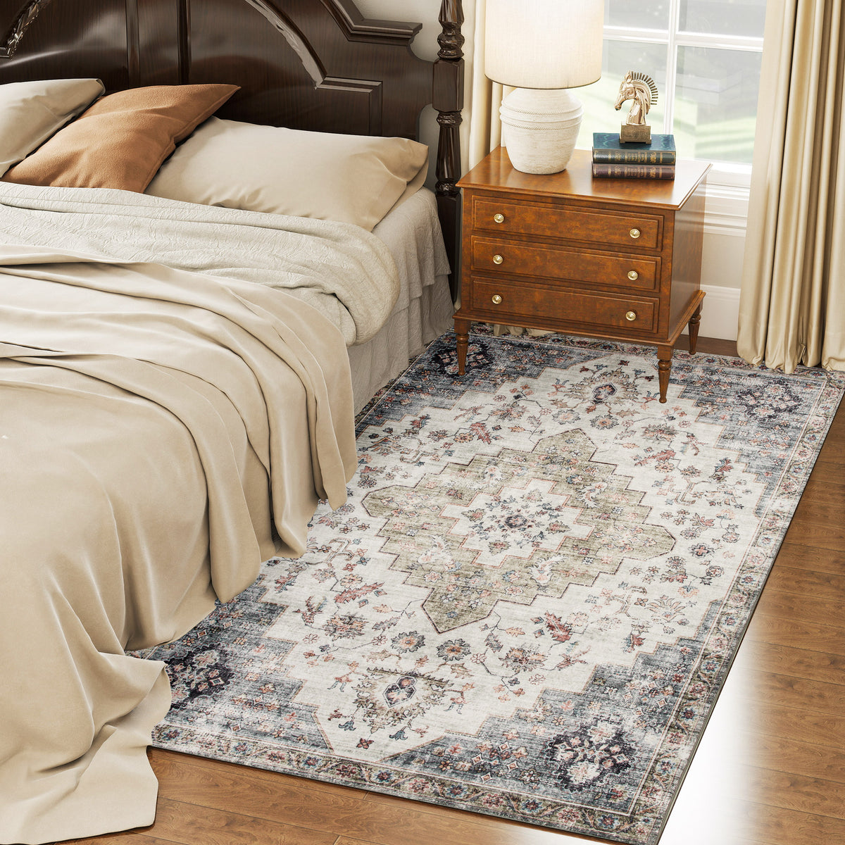 4x6 Vintage Machine Washable Area Rug Blue