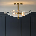 Gold & Glass Semi-Flush Ceiling Light, 2-Light, 16.5 in