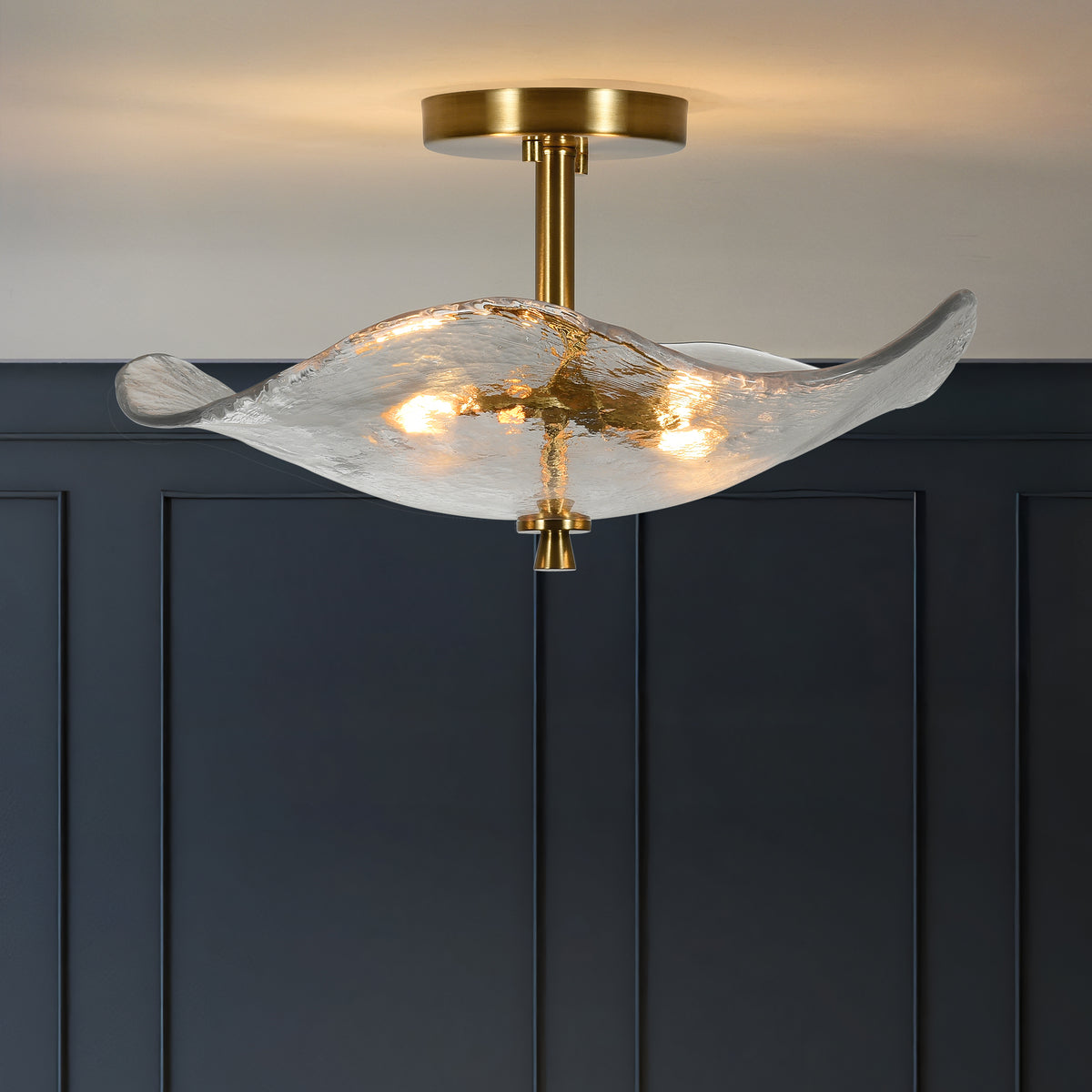 Gold & Glass Semi-Flush Ceiling Light, 2-Light, 16.5 in