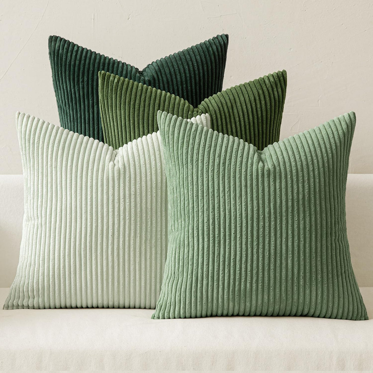 Soft Corduroy Decorative Throw Pillow Covers, Forest Green, 18 X 18 Inches, Cozy Textured Cushion Covers For Sofa & Bedroom