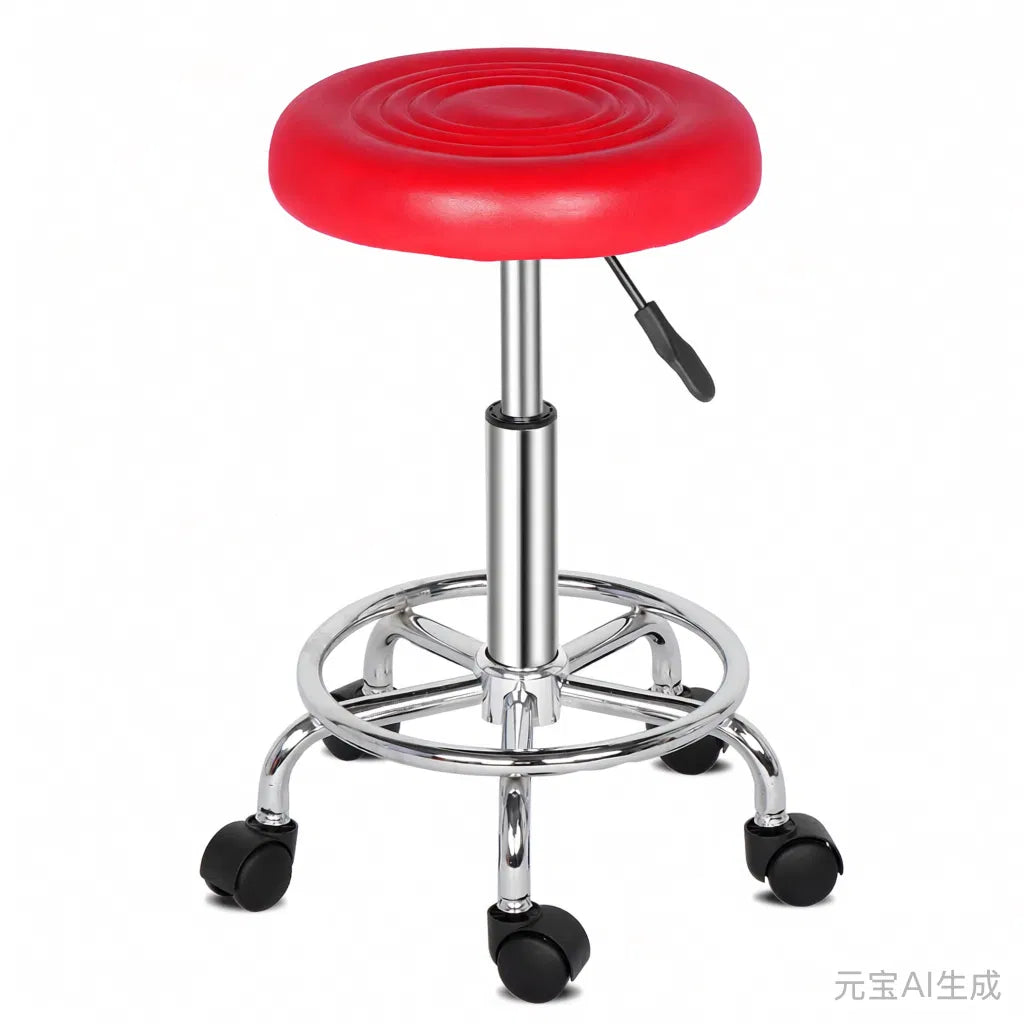 Round Swivel Bar Stool With Lines - Red