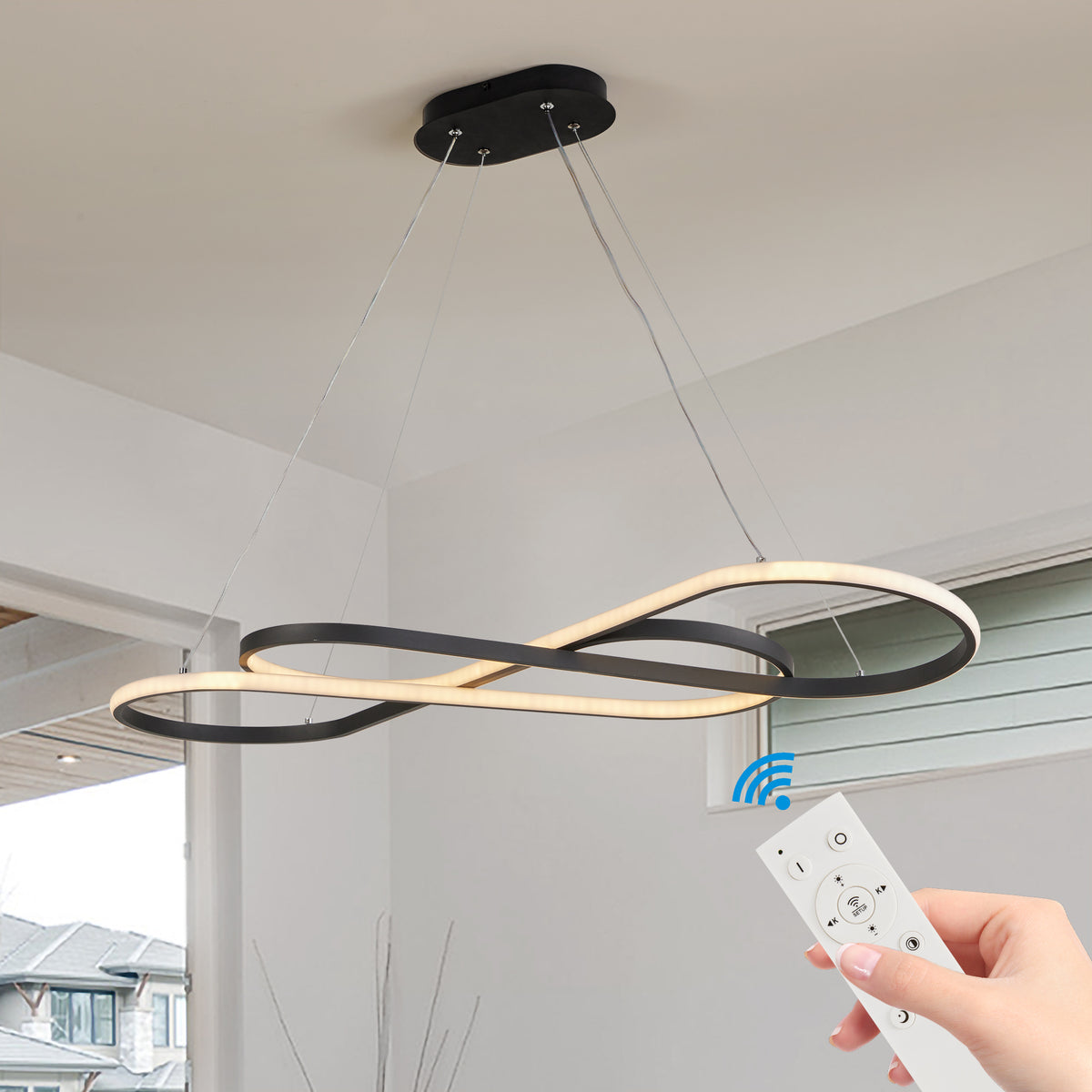 Modern LED Infinity Pendant Light, 39 in, Black