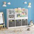 Kids Bookcase And Bookshelf, Multifunctional Bookcase With 3 Collapsible Fabric Drawers, Bookcase Display Stand, Toy Storage Organizer For Bedroom, Playroom, Hallway White Gray