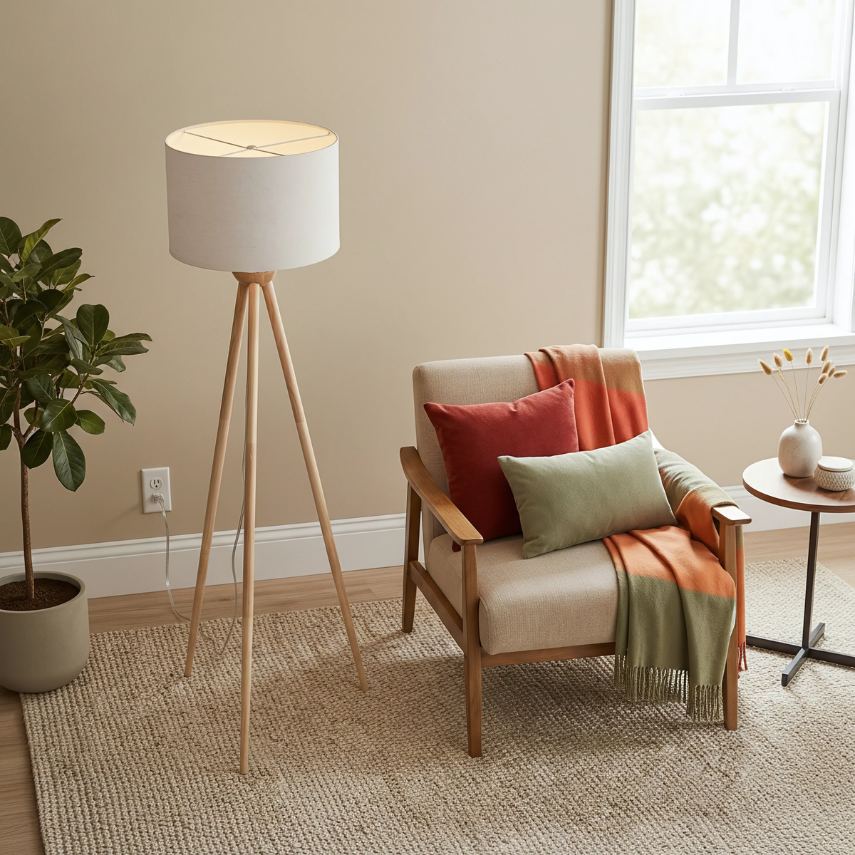 Tripod Wood Strip Floor Lamp, Natural, LED
