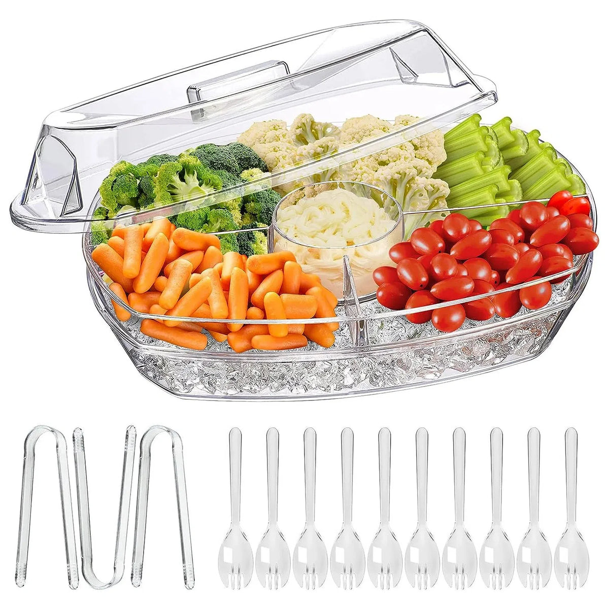 Chilled Serving Tray With Lid, 4 Compartments