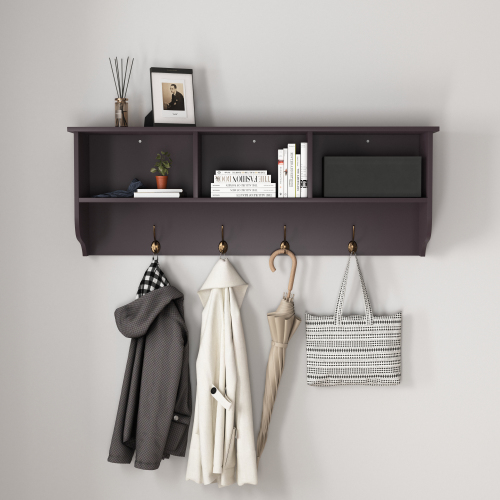 Espresso Entryway Wall Mounted Coat Rack With 4 Dual Hooks Wood
