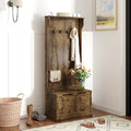 Hall Tree with Coat Rack, Storage, and Sitting Bench, Rustic Brown