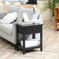 Outdoor Lightweight Concrete Black Marble Effect Side Table, Living Room