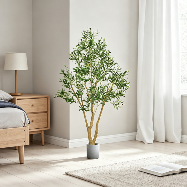 6FT Artificial Olive Tree Natural Wood Trunk & Realistic Leaves Indoor Outdoor