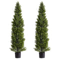 Artificial Topiary Cedar Trees, 60 Inch 2 Set Faux Pine Shrubs Plants, UV Resistant Indoor Outdoor Decor