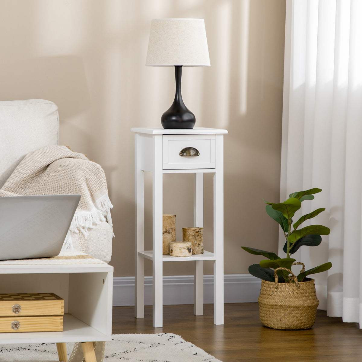 17" Square Side Table Solid Rubber Wood, Walnut Finish End Table For Living Room