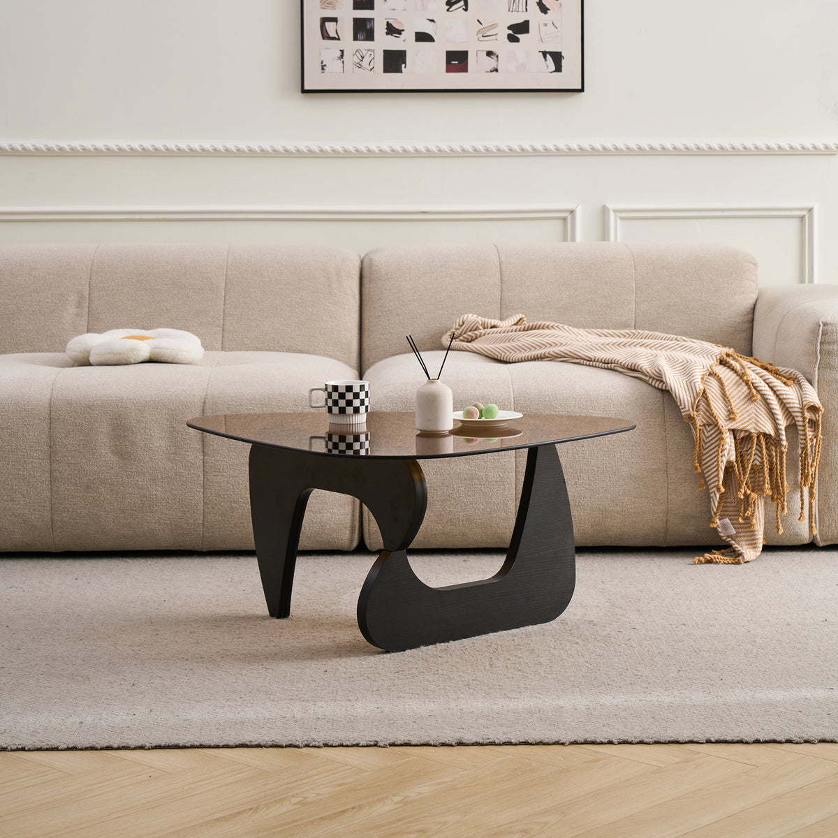Small Farmhouse Coffee Table Mid-Century Modern Wood Center Table For Living Room Black