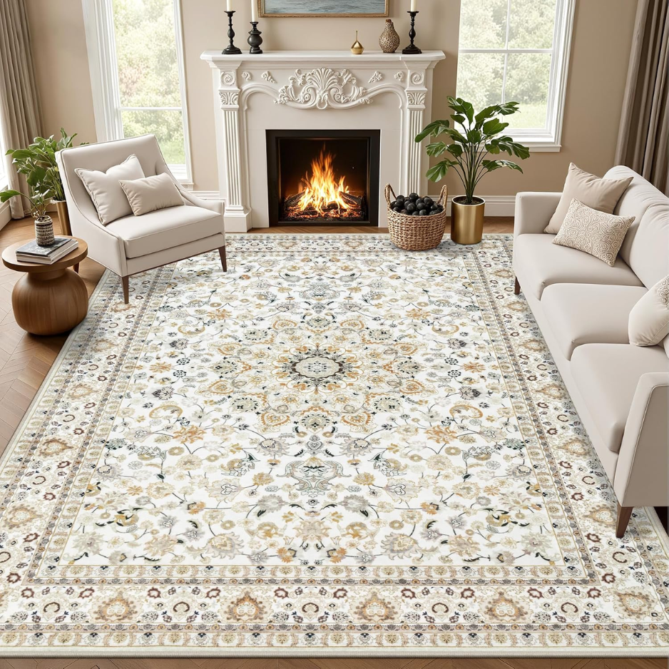 5x7 Area Rug Living Room Washable Vintage Rug For Bedroom Beige