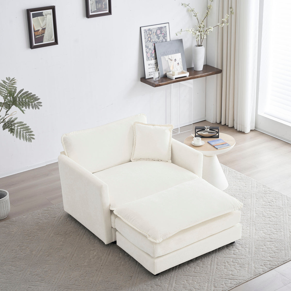 Modern Accent Chair With Ottoman, Living Room Club Chair Chenille