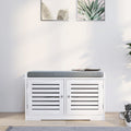 Shoe Storage Bench With Padded Seat Cushion, Entryway Bench With 2 Barn Doors - White