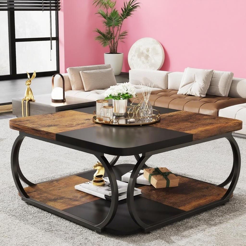 Coffee Table with Storage, Sofa Side Table, Living Room Table with Side Cabinet
