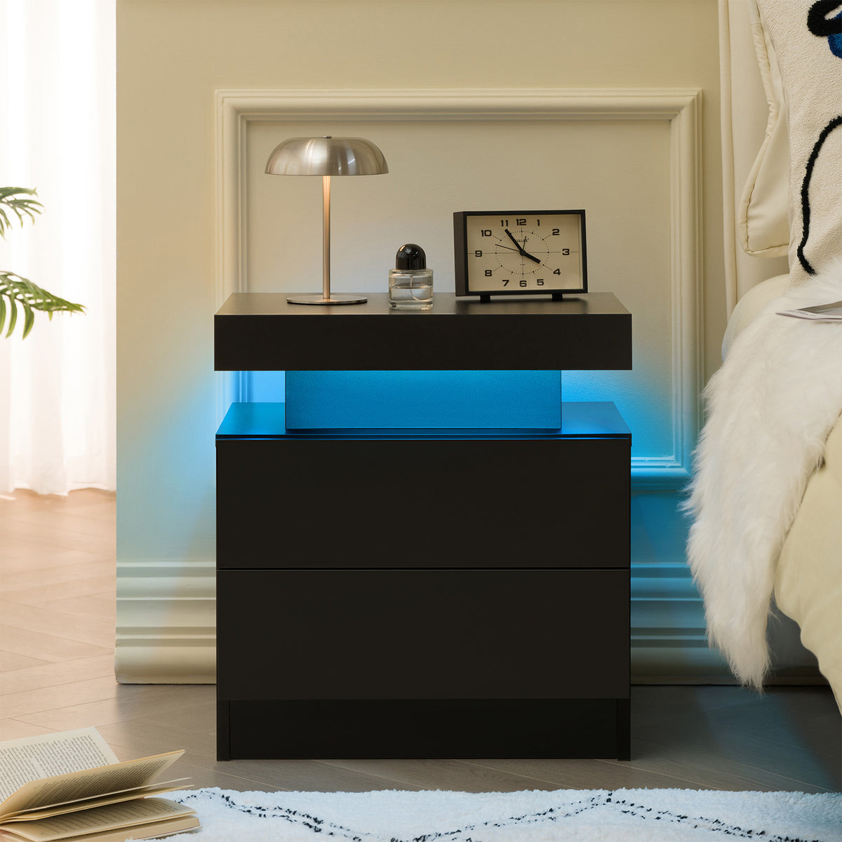 Modern Nightstand With 2 Drawers Side End Table With Storage Shelf For Bedroom