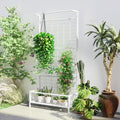 Metal Tall Plant Stand With Trellis And Hanging Bar Plant Holder Indoor