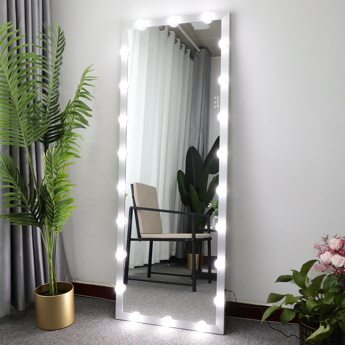 Full Length Mirror With Lights Full Body Vanity Mirror With 3 Color Modes Lighted Standing Floor Mirror For Dressing Room Bedroom Wall Mounted Touch Control Silver 63x24