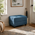 Navy Blue Tufted Ottoman Fabric Upholstered Footrest Wood Legs