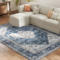 Vintage Washable Area Rug, 6 x 9 ft, Blue