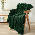 Flannel Fleece Throw Blanket, 50 x 60 in, Dark Green 3D Grid Jacquard
