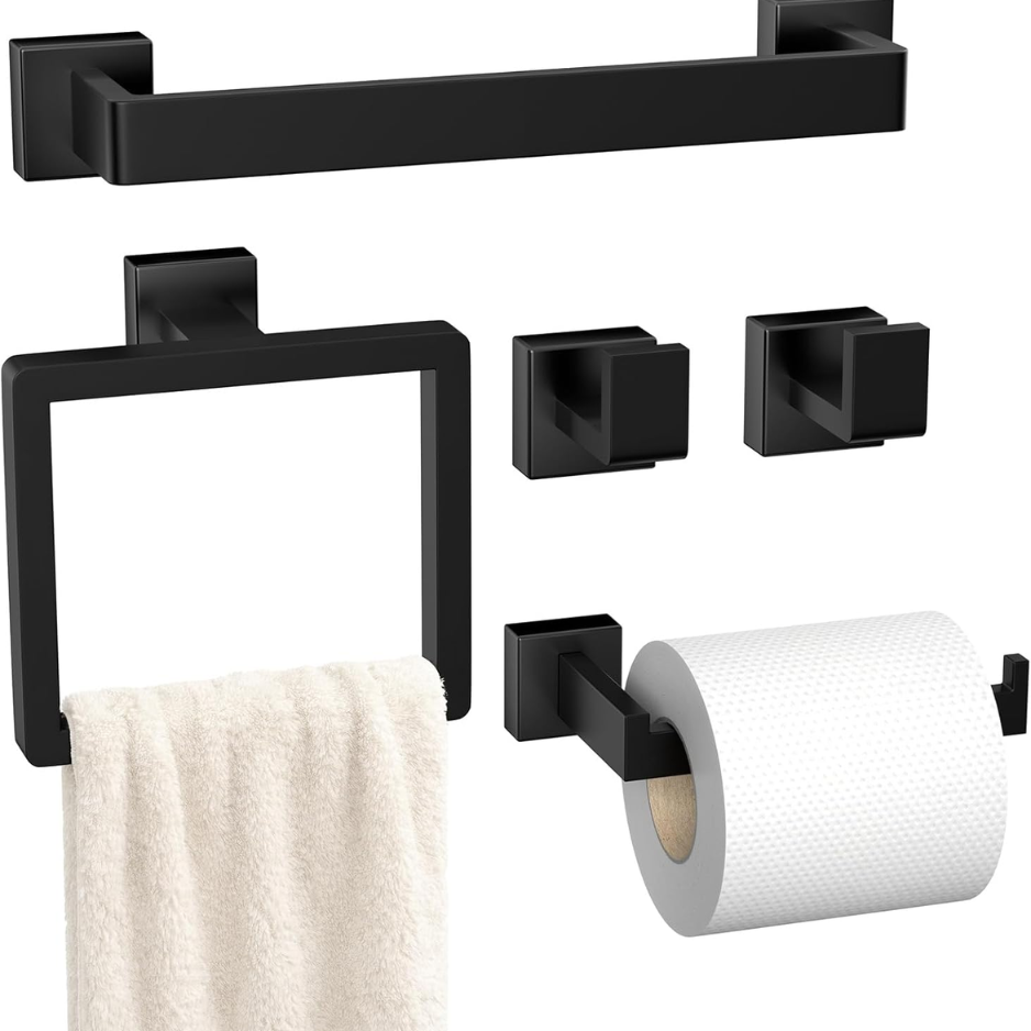 5-Pieces Matte Black Bathroom Hardware Accessories Set SUS304 Stainless Steel