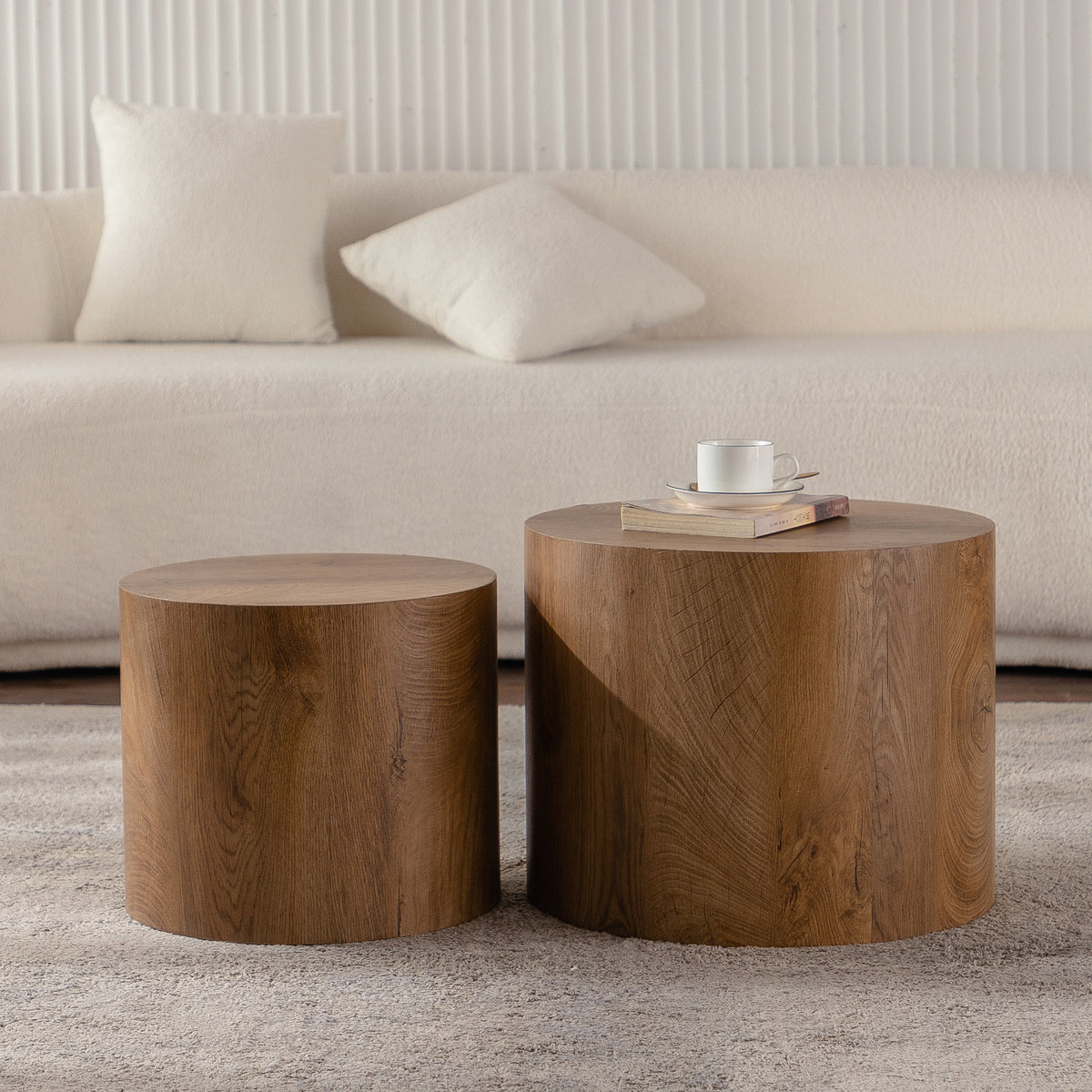 Nesting Coffee Table Set Of 2 Round Wooden Coffee Tables Circle Modern