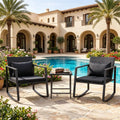 3-Piece Outdoor Wicker Rocking Chair Set, Patio Conversation Furniture