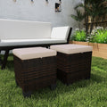 2 Piece Wicker Outdoor Ottomans With Cushions Rattan