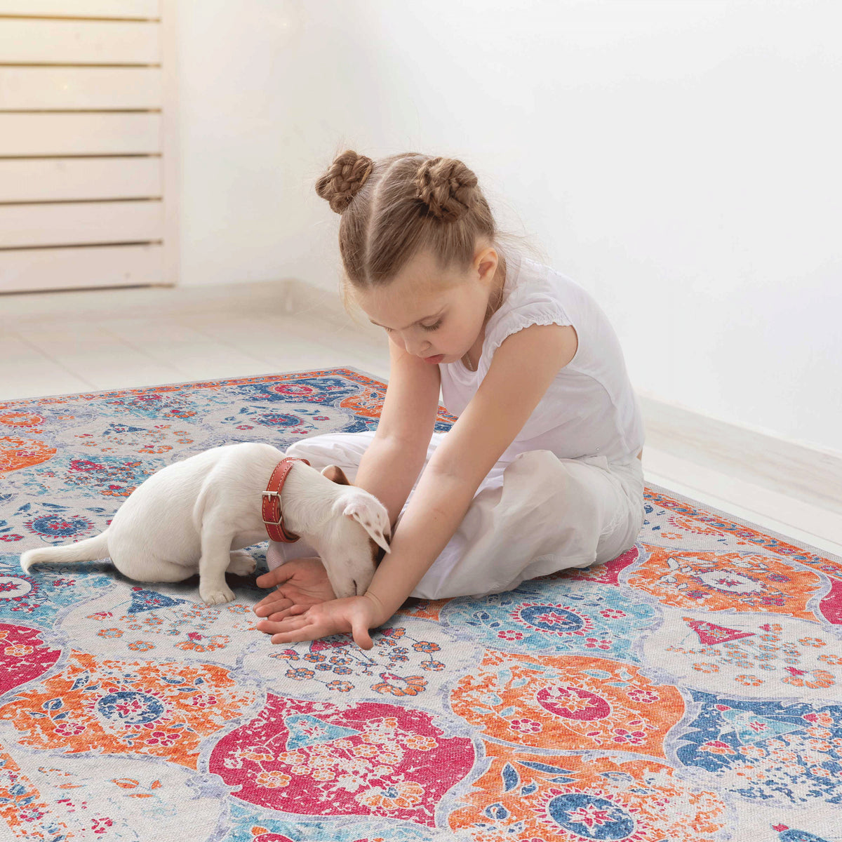 Low-Pile Washable Area Rug, 2 x 3 ft, Cream