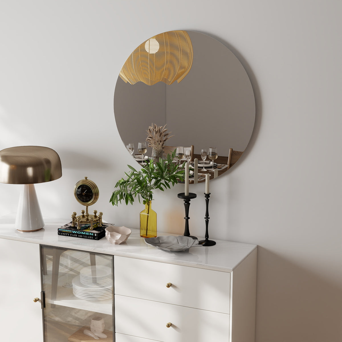 Round Bathroom Mirror, Antique Silver, 31.5 in (80 cm)