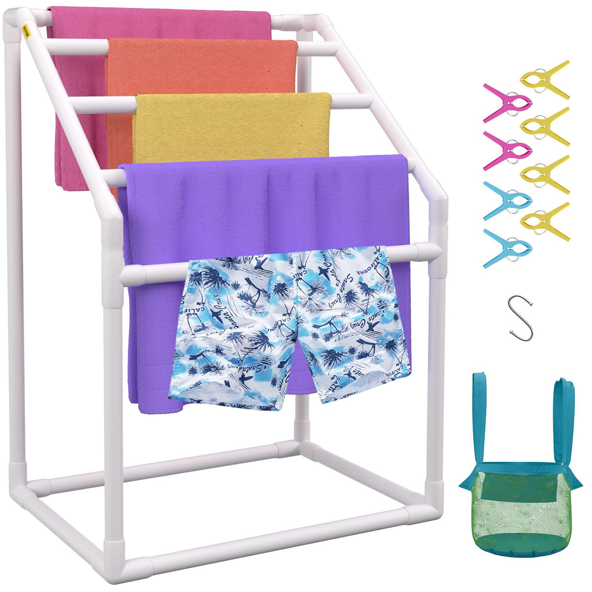 Towel Rack 5 Bars Outdoor PVC Towel Holder Freestanding Pool Towel Holder
