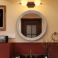 Ornate Round Wall Mirror 23-Inch Distressed Silver