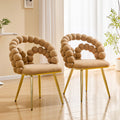 Set Of 2 Modern Velvet Dining Chair With Bubble Back, Accent Chair With Gold Metal Legs, Upholstered Vanity Chair For Dining Room, Living Room, Bedroom, Brown & Gold