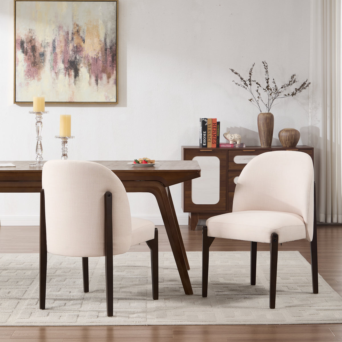 Wooden Dining Chairs Set Of 2, Modern Fabric Upholstered Dining Room Chair Kitchen Chairs, Farmhouse Dinner Chair For Kitchen Dining Room - Style 2