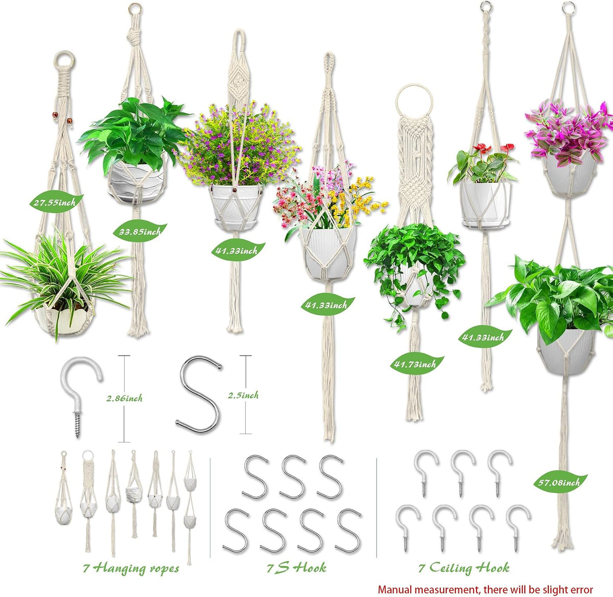 Macrame Plant Hangers 7-Piece Boho Set