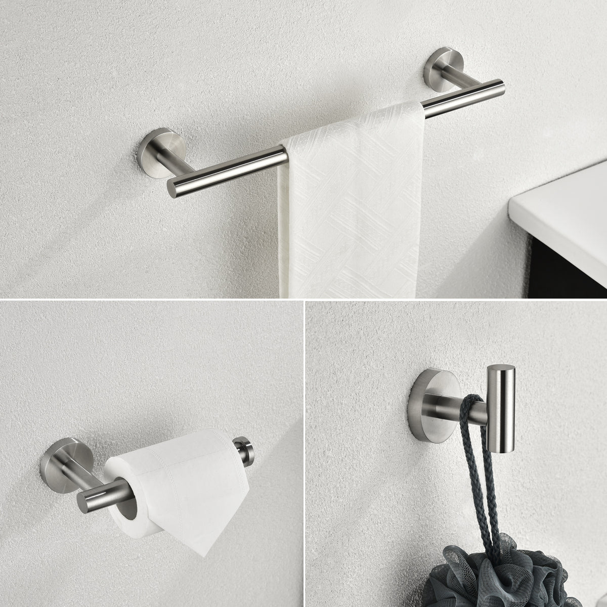 3-Piece Set Of Bathroom Hangers And Towel Racks