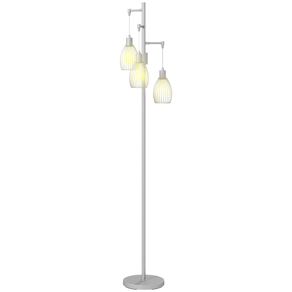Industrial Floor Lamp With 3 Wire Shades, Silver, Dimmable