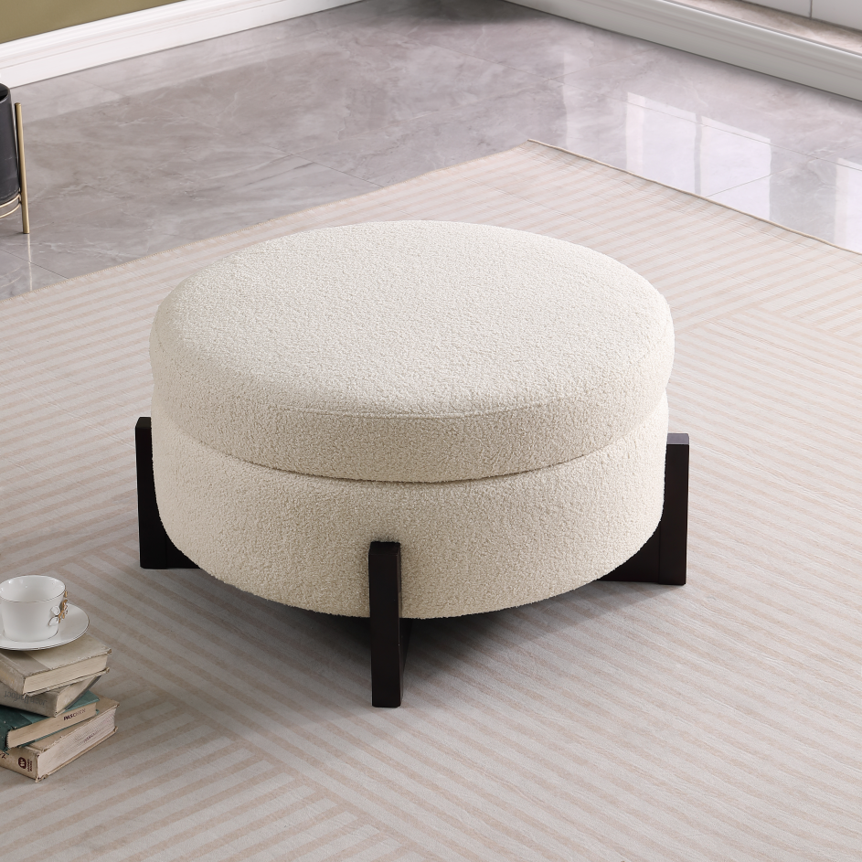 Upholstered Ottoman — Beige, Style B