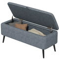 40" Ottoman with Storage, Linen Upholstered Storage Ottoman Bench with Steel Legs for Living Room, Bedroom Dark Grey