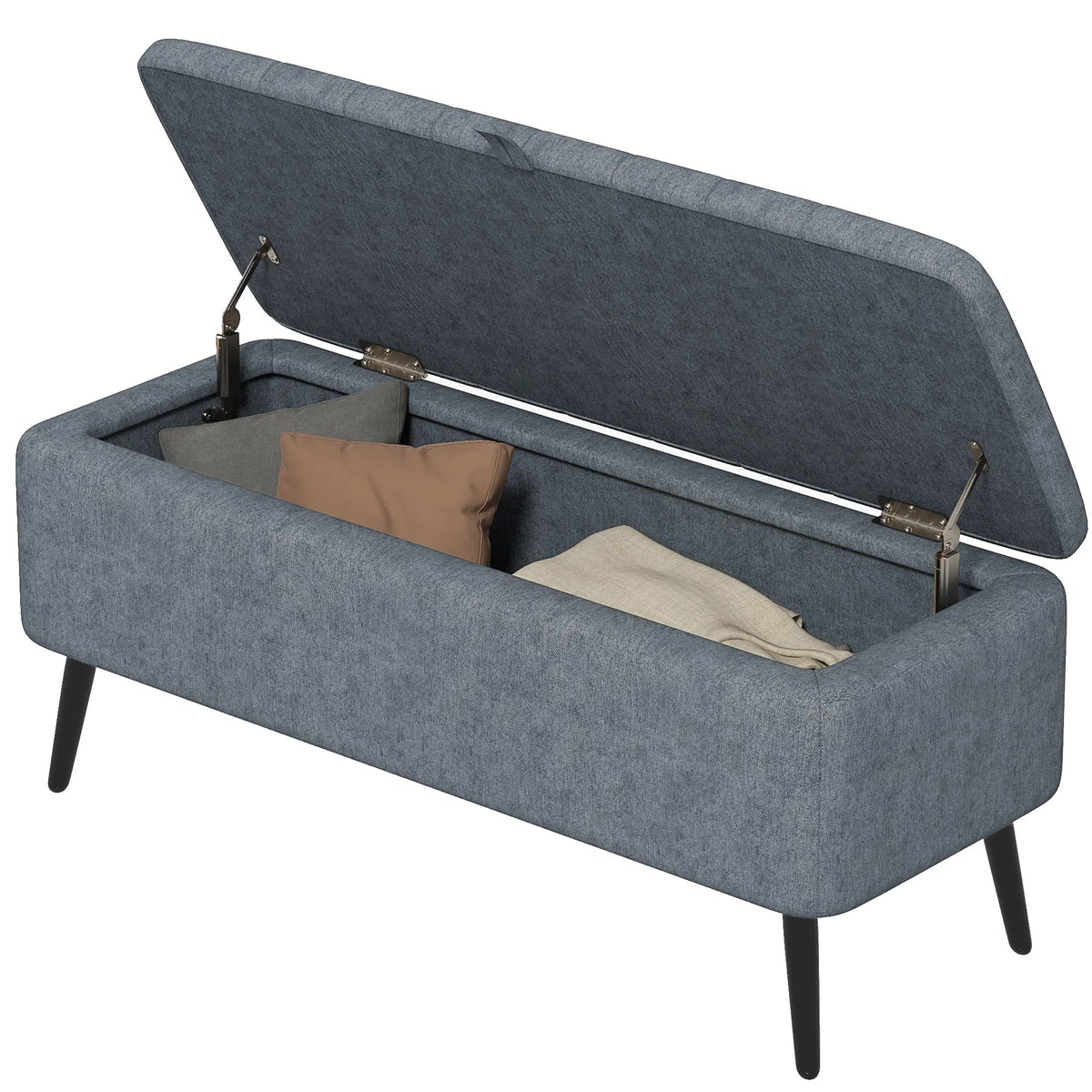40" Ottoman with Storage, Linen Upholstered Storage Ottoman Bench with Steel Legs for Living Room, Bedroom Dark Grey