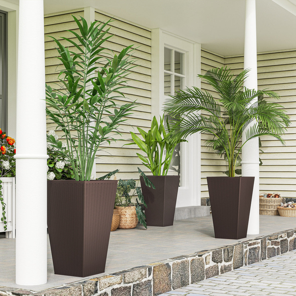 Tall Planters with Drainage, Set of 3 — 24" Outdoor